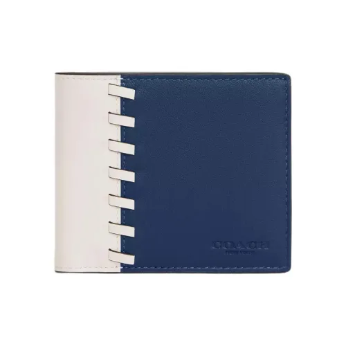 COACH Calfskin Wallet Mini Men's Dark Blue & Chalk