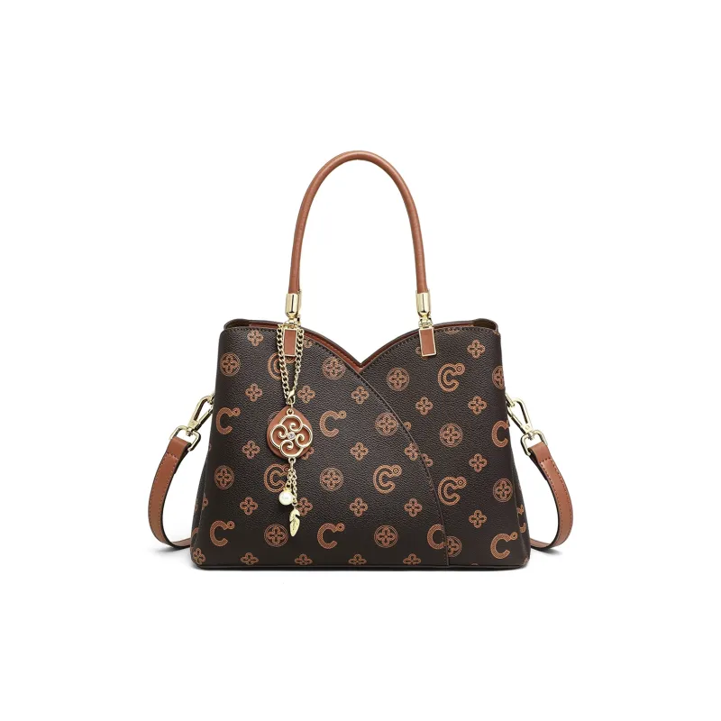 C°BANNER Synthetic Leather Handbag Medium Size Women's Pink/Coffee-7