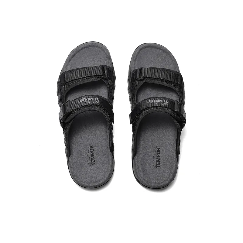 TEMPUR Rubber Sole Abrasion Resistant Slide Slippers Men's Black-2