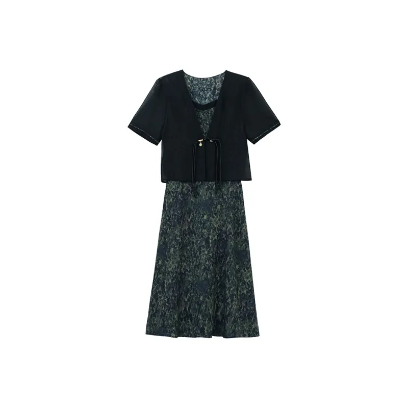 Flowers In Water Short Sleeved Dress Women's-2