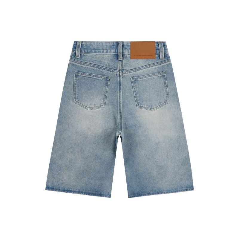 Wen Shan Denim Shorts Women's Cream Blue Capri Pants-1