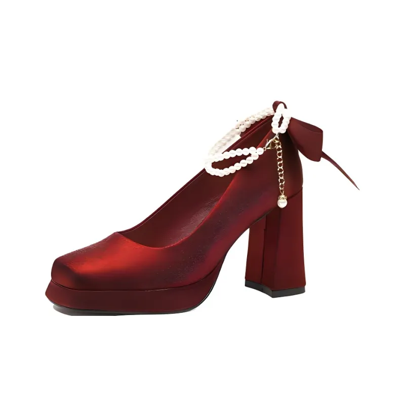 GOSO Chunky Heel High Heels Women's Burgundy-0