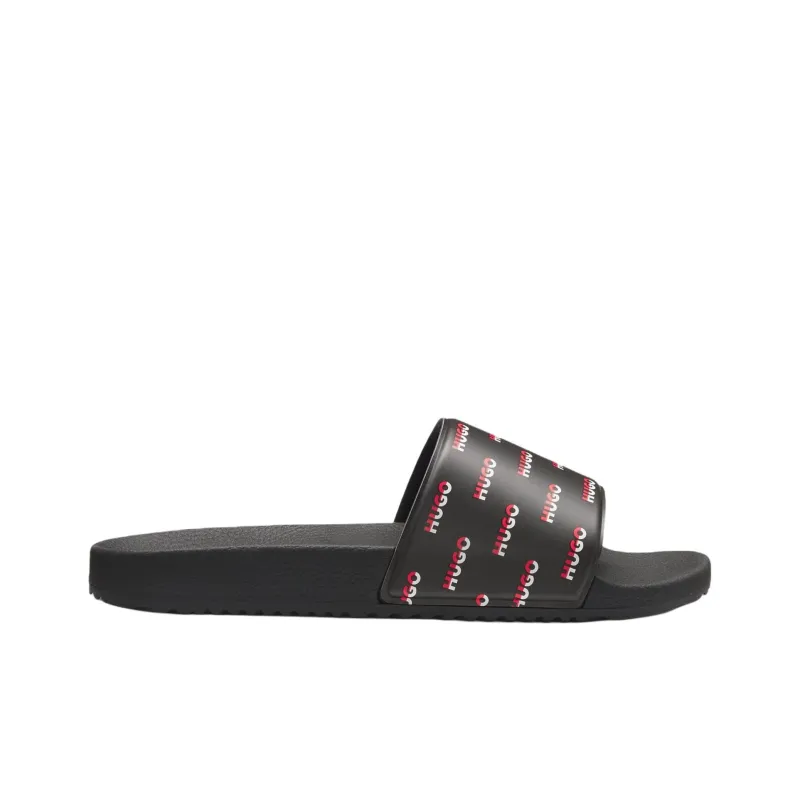 HUGO BOSS PU Polyurethane PVC Polyvinyl Chloride Slip Resistant Slide Slippers Men's Black-1