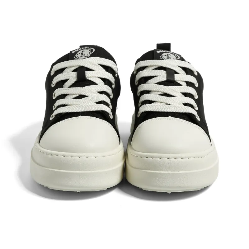 HUANQIU Height Increasing Abrasion Resistant Slip Resistant Low Top Canvas Shoes Men's Black-3
