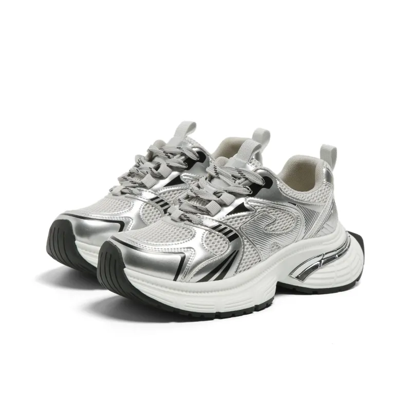 FOREVER 21 Shock Absorbers With Abrasion Resistant And Slip Resistant Properties Low Top Chunky Sneakers Women's Silver-3