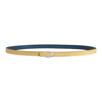 HERMES Calfskin, Palladium Plated Metal Leather Belts Women's Yellow Width 1.3CM