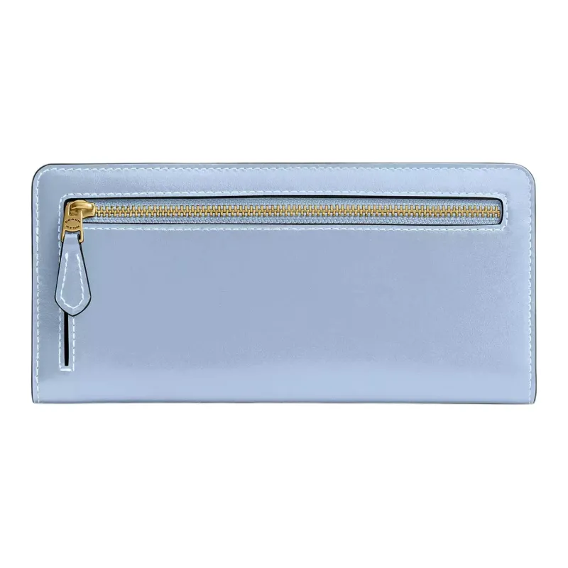 COACH Essential Calfskin Wallet Trumpets Women's Brass & Bellflower Blue-1