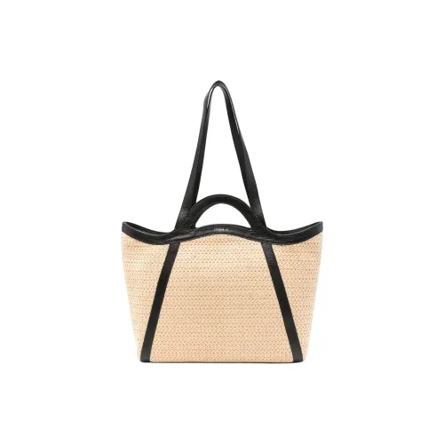 COCCINELLE Raffia With Calfskin Tote Bag, Shopping Bag, Shoulder Bag, Handbag Women's Beige & Black