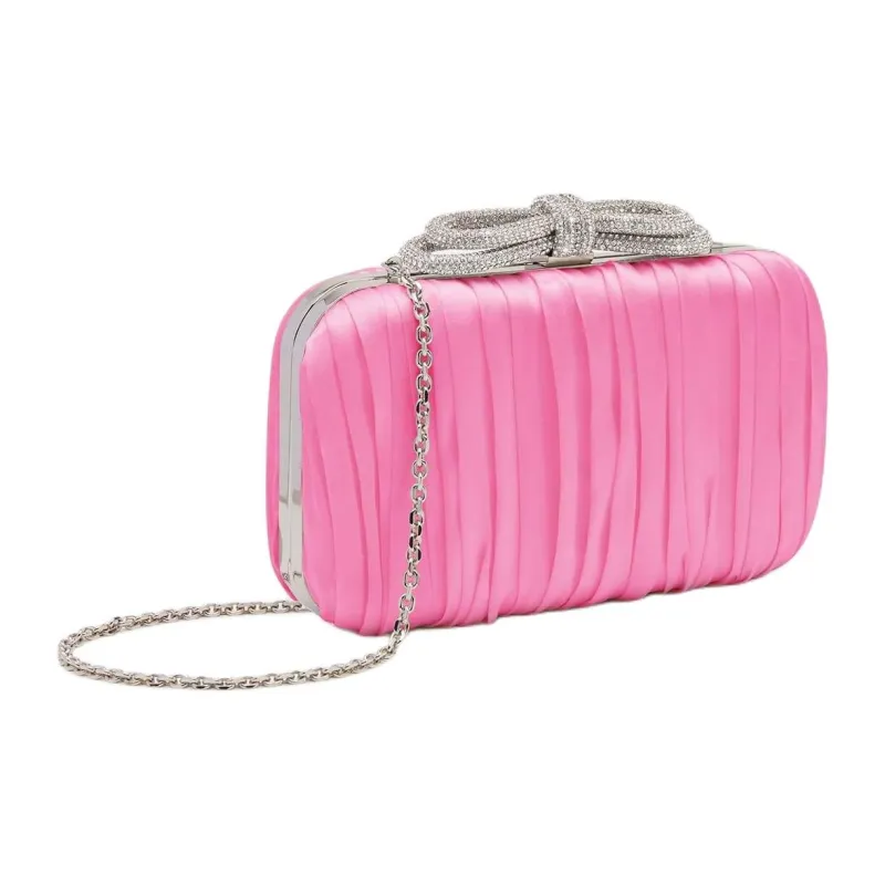 MACH & MACH Satin One Shoulder Clutch Women's Pink-1