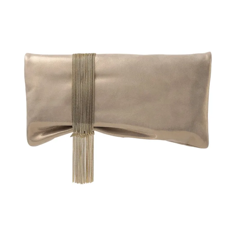 Jimmy Choo Shimmer Suede Clutch Women's Gold-2