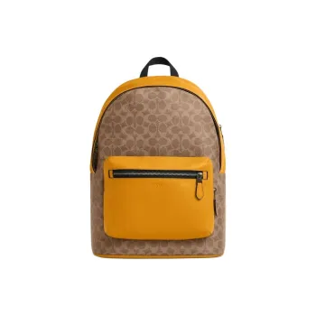 COACH West Cow Leather With Fabric With Artificial Leather Backpack Tubas Men's Brown & Yellow & Buttercup
