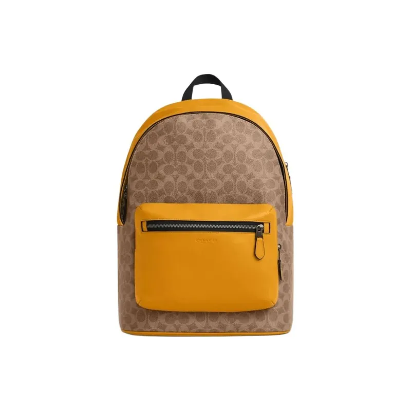 COACH West Cow Leather With Fabric With Artificial Leather Backpack Tubas Men's Brown Yellow & Golden Poppy Color-0