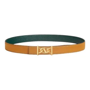 HERMES Gold Plated Metal With Calfskin Leather Belts Women's Yellow Width 2.4CM