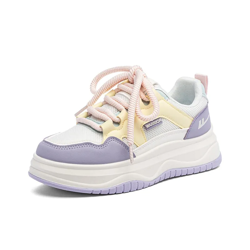 Warrior Anti Slip Wear Resistant Low Top Skateboard Shoes Women's Beige Yellow Purple-1