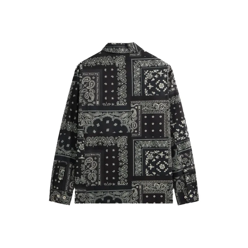 KITH Washed Cotton Bandana Boxy Collared Overshirt Shirt Men's Black-1