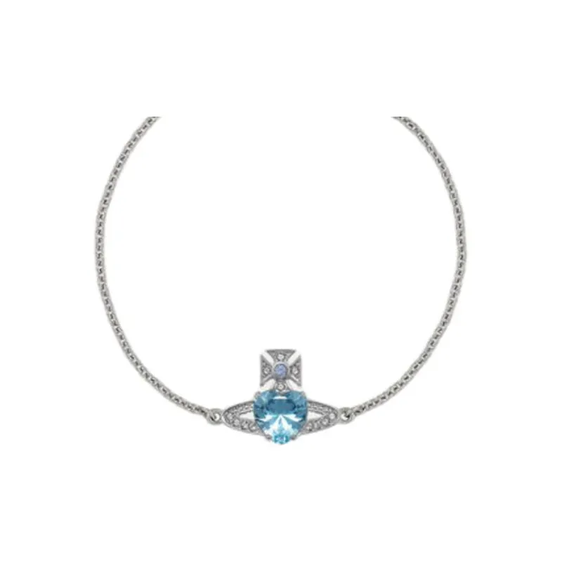 Vivienne Westwood Faux Crystal Saturn Heart Blue Diamond Decoration Bracelet Women's Silver/Blue-2