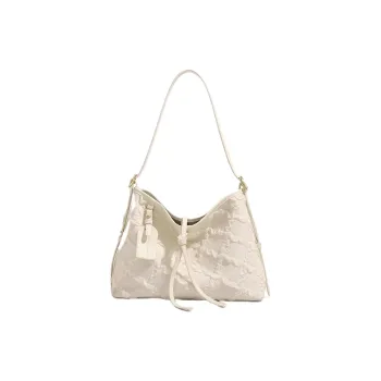PESASRIE Microfiber Synthetic Leather Shoulder Bag Women's Ecru