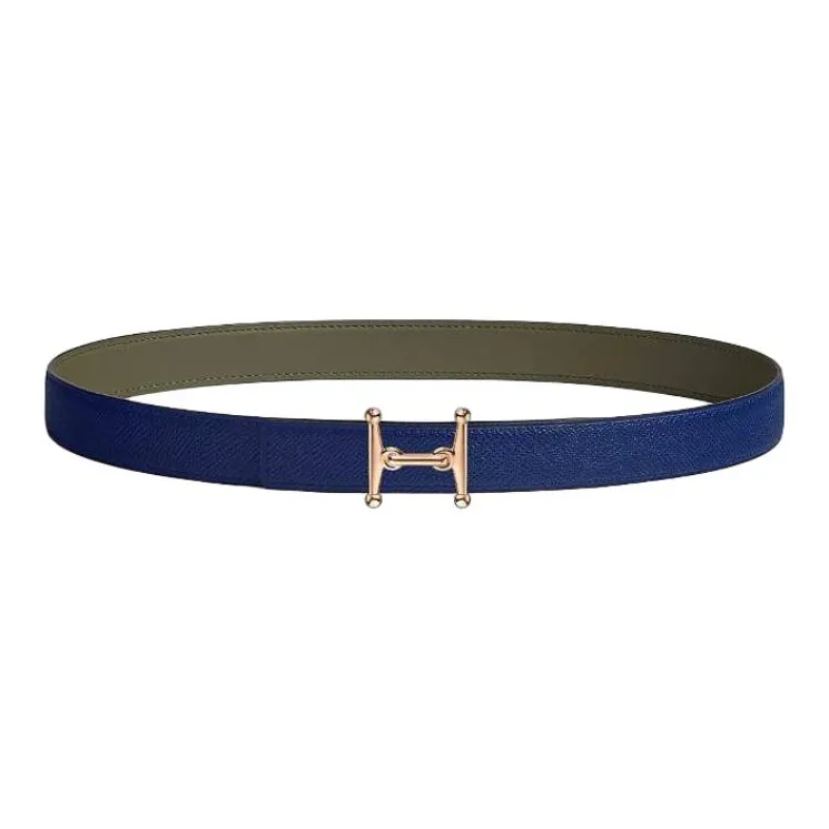 HERMES Calfskin Leather Belts Women's Veronica Green/Sapphire Blue Width 2.4CM-1