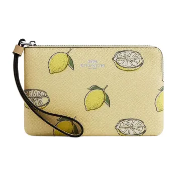 COACH Coated Canvas Clutch Trumpets Women's Yellow Green