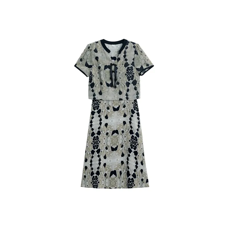 Flowers In Water Short Sleeved Dress Women's-2