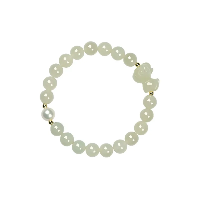 KUNYUYAO Chinese Zodiac Zodiac Year Bead Chain Beaded Bracelet White Jade Unisex-67