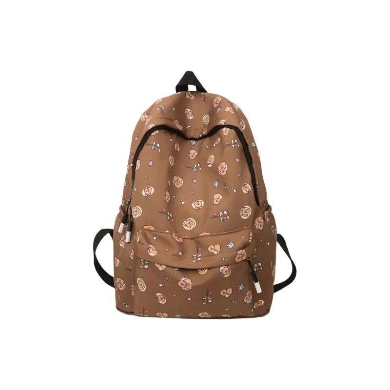 AIBAG Nylon Backpack Unisex Black/White/Brown/Red/Pink-12
