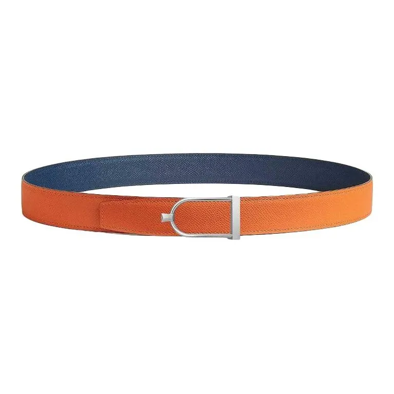 HERMES Leather Belts Men's Orange 3.2CM-1
