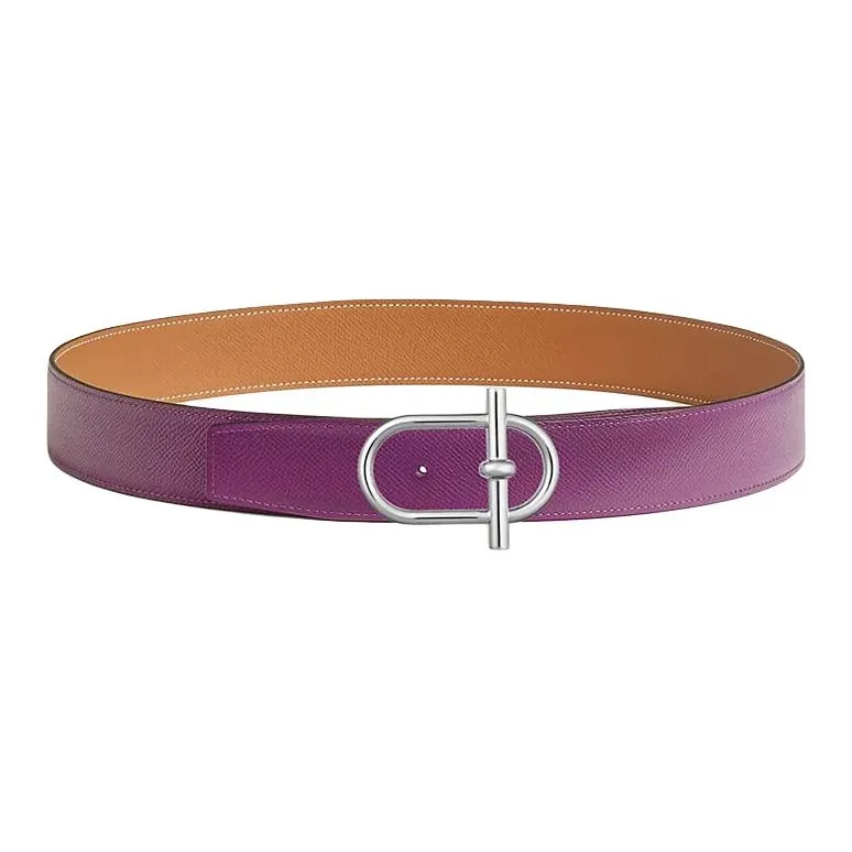 HERMES Metal Leather Belts Men's Purple Width 3.8CM-1