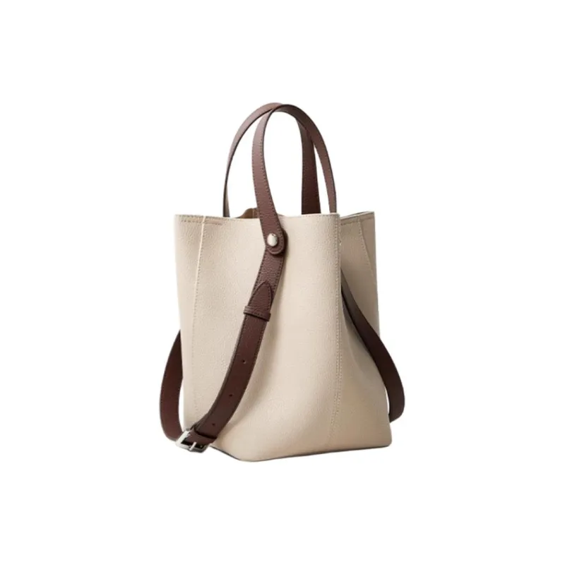 Teenmix Cow Leather Bucket Bag, One Shoulder Handbag Tubas Women's Elephant Gray/Black-2