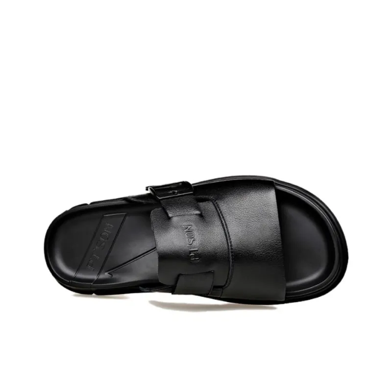 PT'SON PU Polyurethane Slip Resistant Slide Slippers Men's Black-1