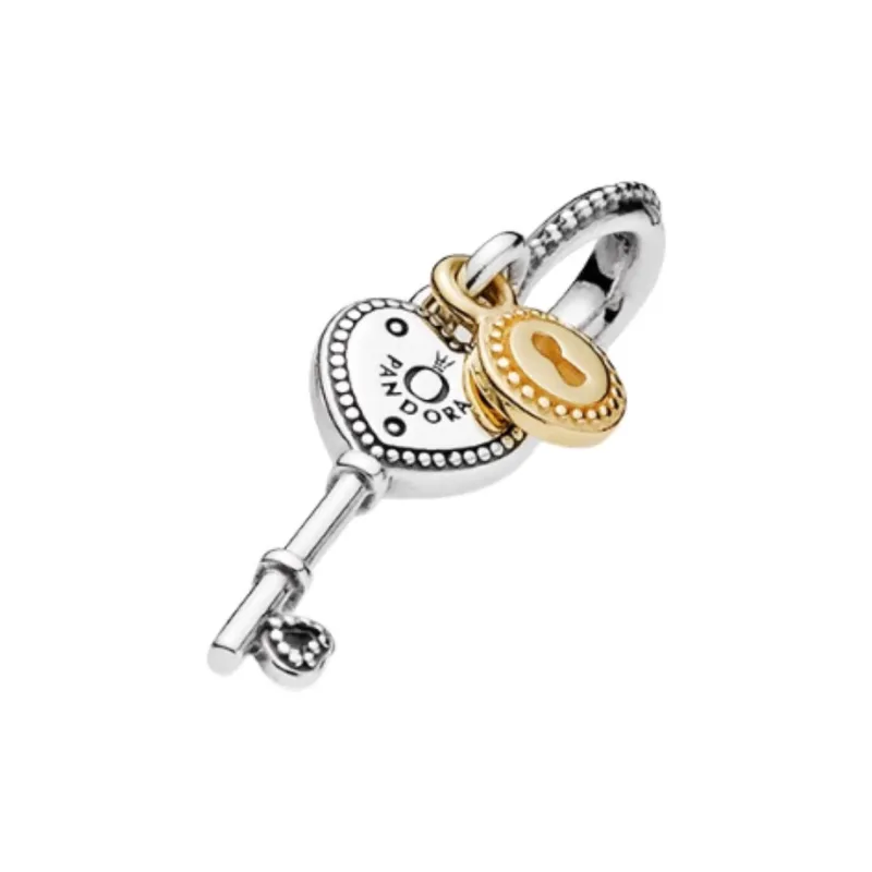 Pandora 925 Sterling Silver With 14K Gold Keychains Unisex Silver-3
