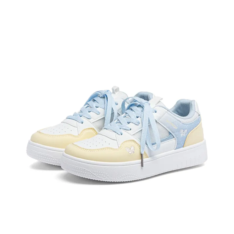Warrior Anti Slip Wear Resistant Low Top Skateboard Shoes Women's White Blue Yellow-2