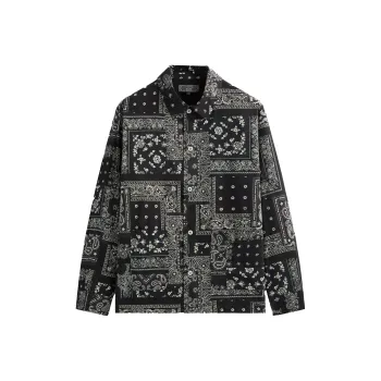 KITH Washed Cotton Bandana Boxy Collared Overshirt Shirt Men's Black