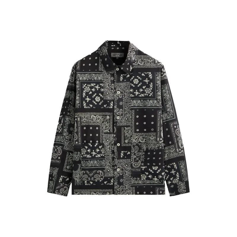KITH Washed Cotton Bandana Boxy Collared Overshirt Shirt Men's Black-0