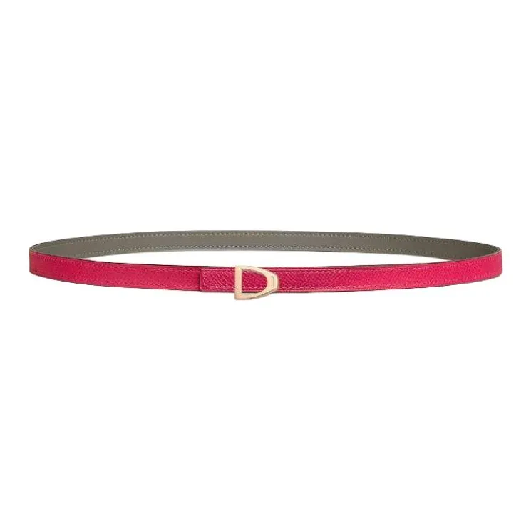 HERMES Calfskin, Rose Gold Tone Plated Leather Belts Women's Gray Width 1.3CM-1