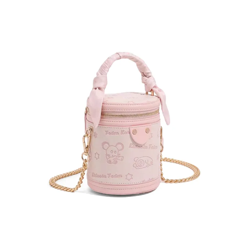 CLEVER& KETCH PU Handbag Cylinder Bag Wallet On Chain Women's Ecru/Pink-1