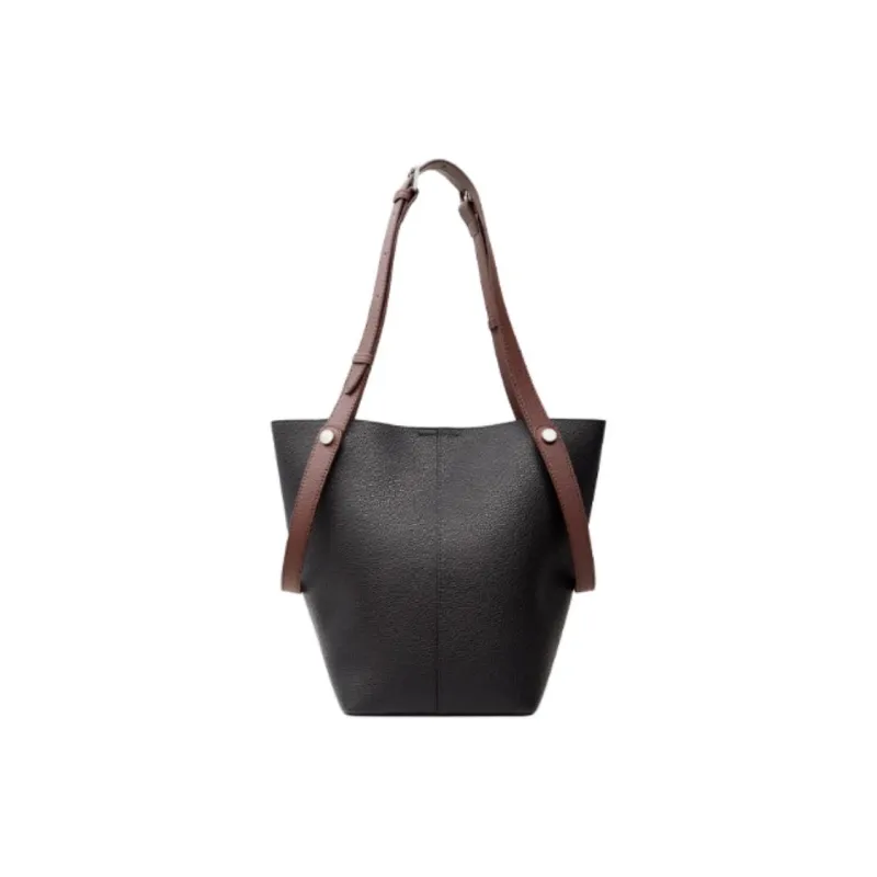 Teenmix Cow Leather Bucket Bag, One Shoulder Handbag Tubas Women's Elephant Gray/Black-7