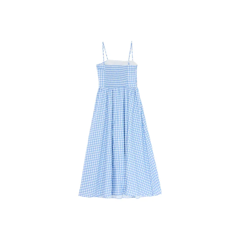 Rose Slip Dresses Women's Blue White Plaid-1