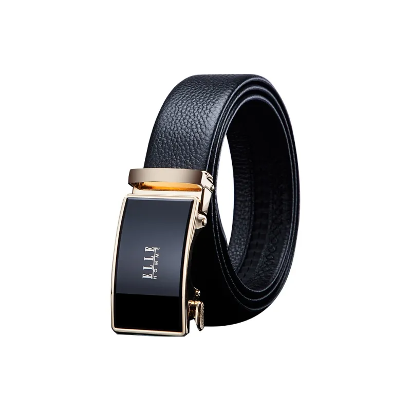 ELLE HOMME Top Grain Cow Leather Advanced Sensory Panty Liner Men's Gold Width 3.5cm-0