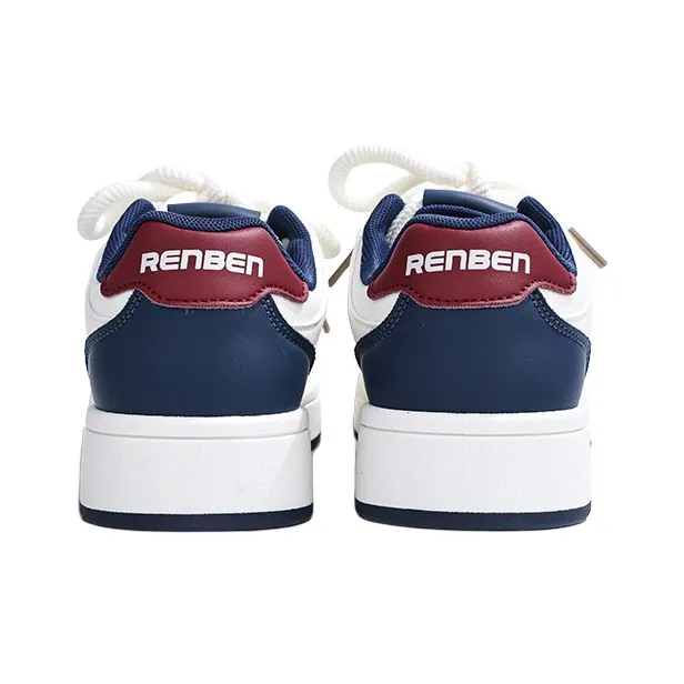 RENBEN Non slip Lightweight Low Top Skateboard Shoes Women's Beige Dark Blue-4