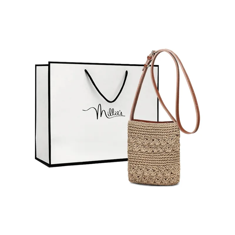 MILLIE'S Fabric With Cow Leather Shoulder Bag, Crossbody Bag Regular Women's Ecru/Khaki-5