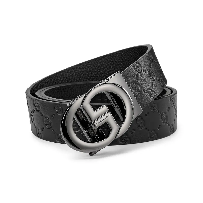 JAGUAR Top Grain Cow Leather Belts Men's Black 3.55cm-1