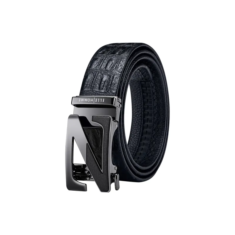 ELLE HOMME Top Grain Cow Leather Premium Elegance Belt, Premium Gift Box Set Men's Gunmetal Width 3.5cm-0