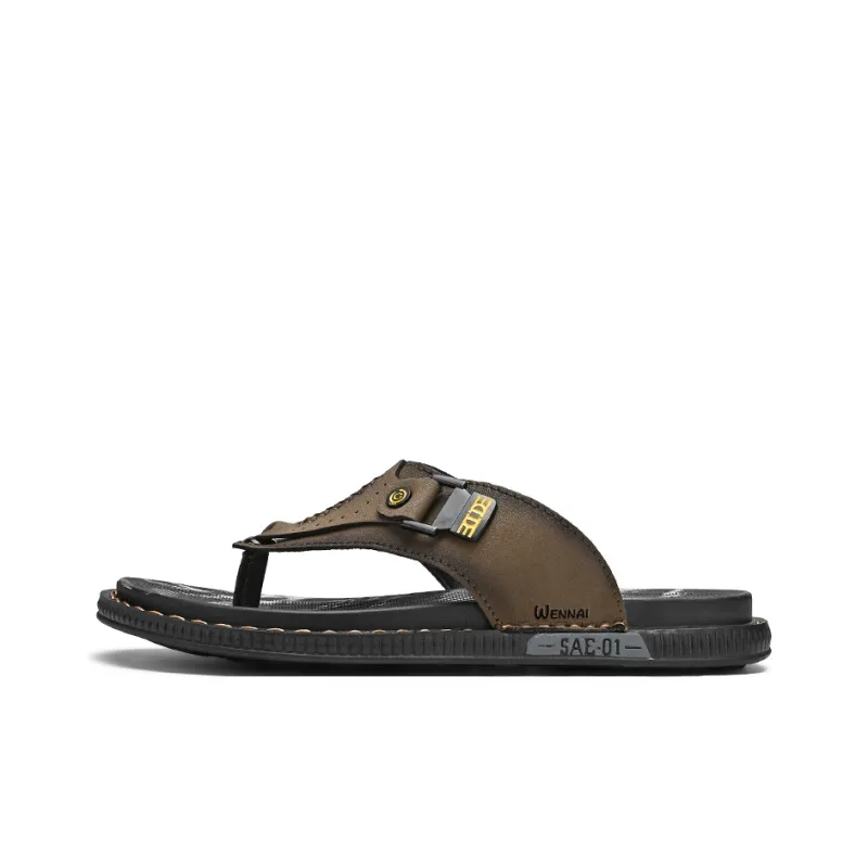 Wen Nai Rubber Sole Abrasion Resistant Slip Resistant Flip Flops Men's Brown-0