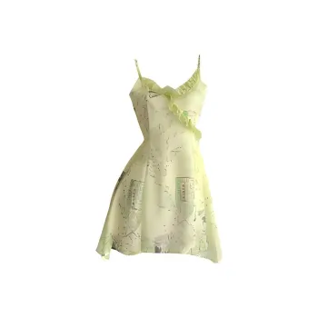 GUOZHEN Slip Dresses Women's Yellow Green
