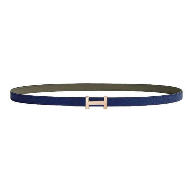 HERMES Rose Gold Plated, Calfskin, Metal Leather Belts Women's Green Width 1.3CM-1