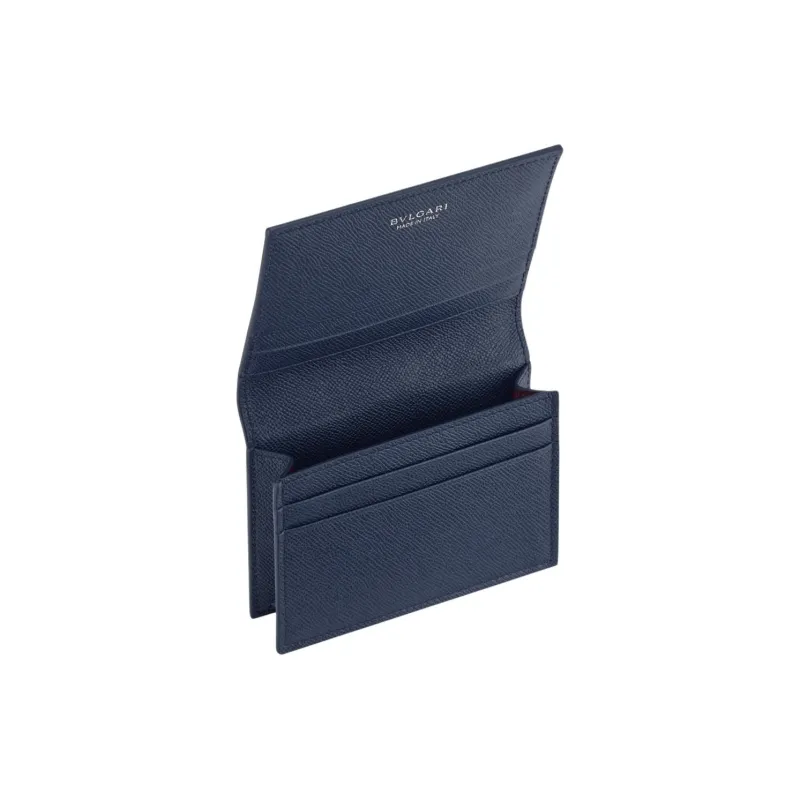 BVLGARI Calfskin Card Holder Mini Men's Blue-2