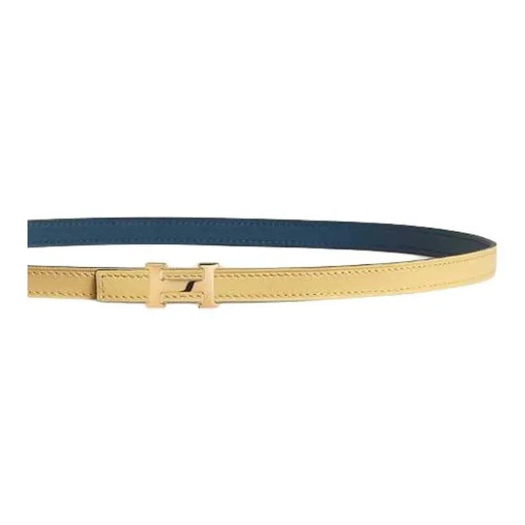 HERMES Calfskin Leather Belts Women's Blue Yellow Width 1.3CM-2