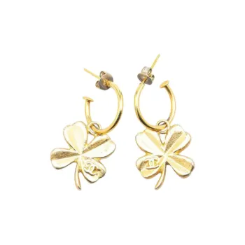 CHANEL 2003 Plated Clover Hoop Push Back Earrings Costume Earrings