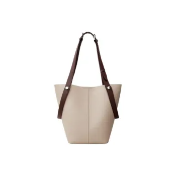 Teenmix Cow Leather Bucket Bag, One Shoulder Handbag Tubas Women's Elephant Gray/Black